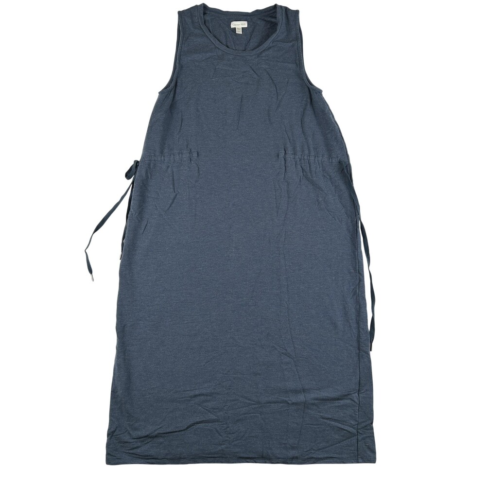 Garnet Hill Dress Womens Small Blue Jersey Tank Maxi Side Tie Pockets Stretch